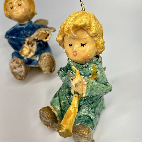 VTG Paper Mache Christmas Angel Ornament Playing Instrument Holiday Lot Of 3 - Picture 7 of 7